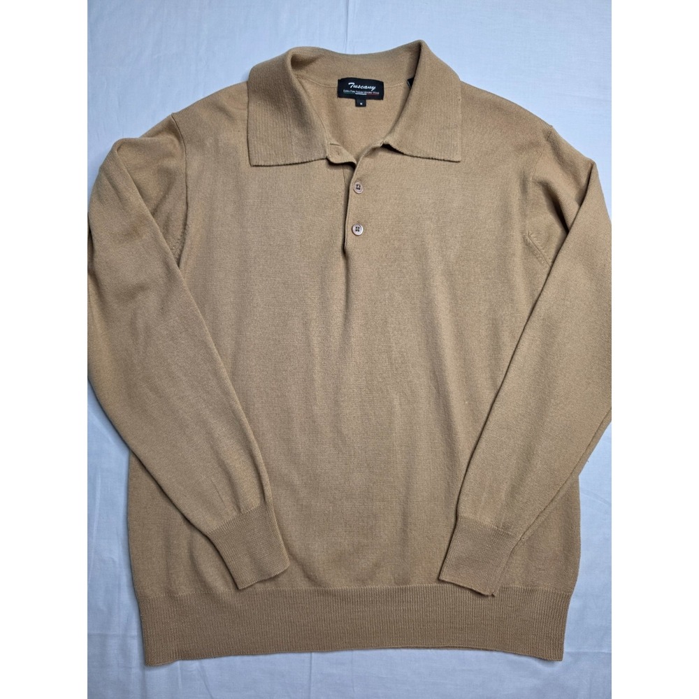 Tuscany Polo Sweater Men's Medium Tan Merino Wool Tight Knit Warm Wear Outdoor